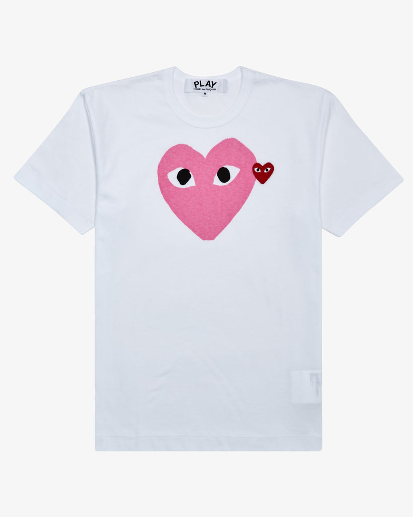 COMME DES GARCONS PLAY   PLAY PINK AND RED HEART T SHIRT – UNKNWN